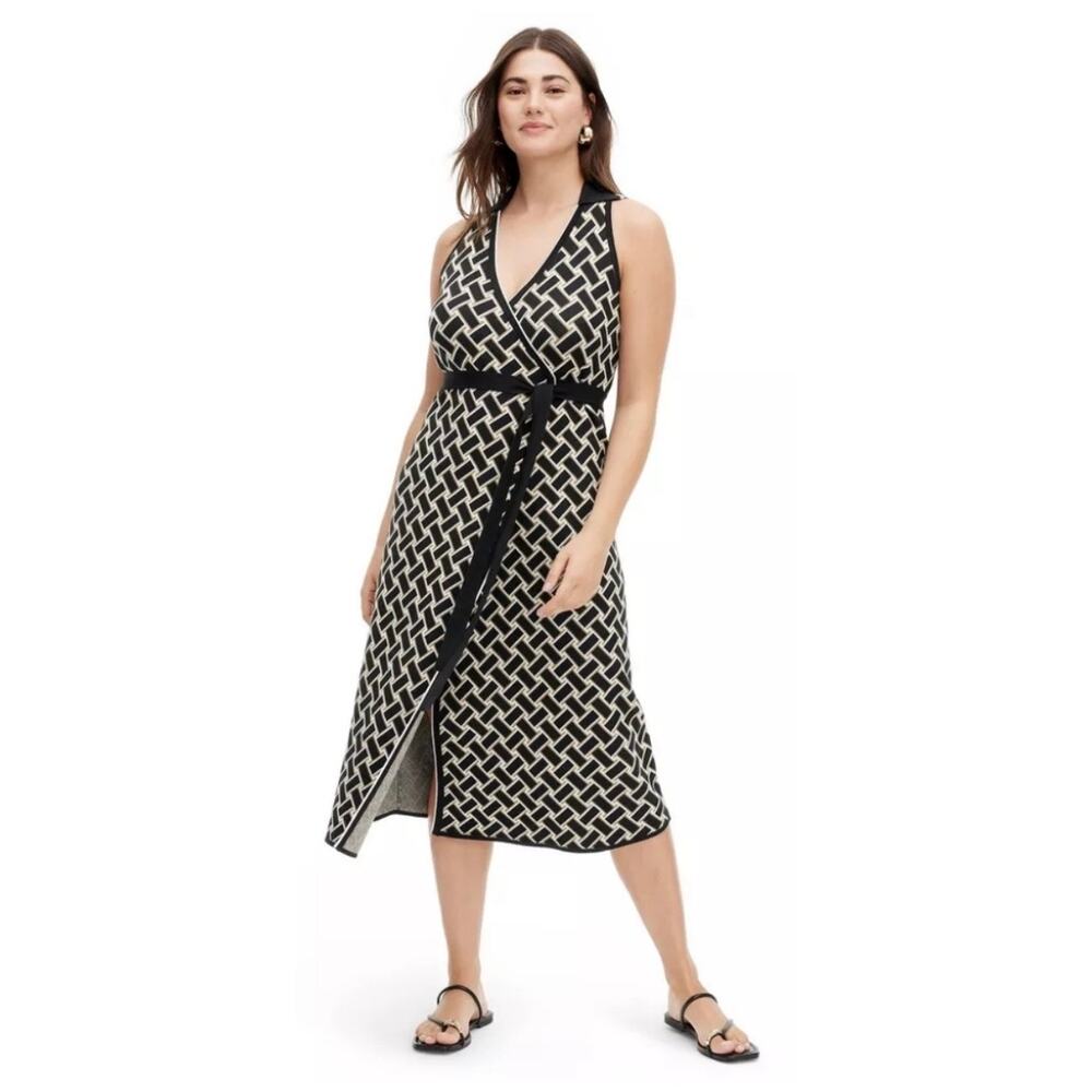 Diane Von‎ Firstenberg target women's wrapdress sleeveless knit plaid feminine